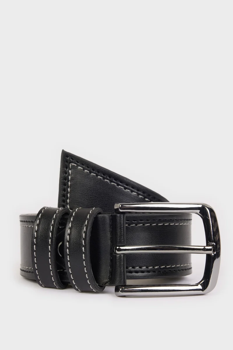 Man Rectangle Clasp Faux Leather Denim Belt