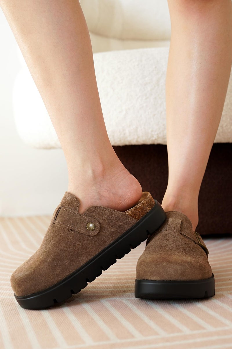 Project Cloud 100% Genuine Leather Platform Clogs for Women Footwear - Memory Foam Arch Support Cork Footbed Casual Shoes & Mules for Women 2026 (BentonChunky, CACAOSUEDE,7) - Image 2