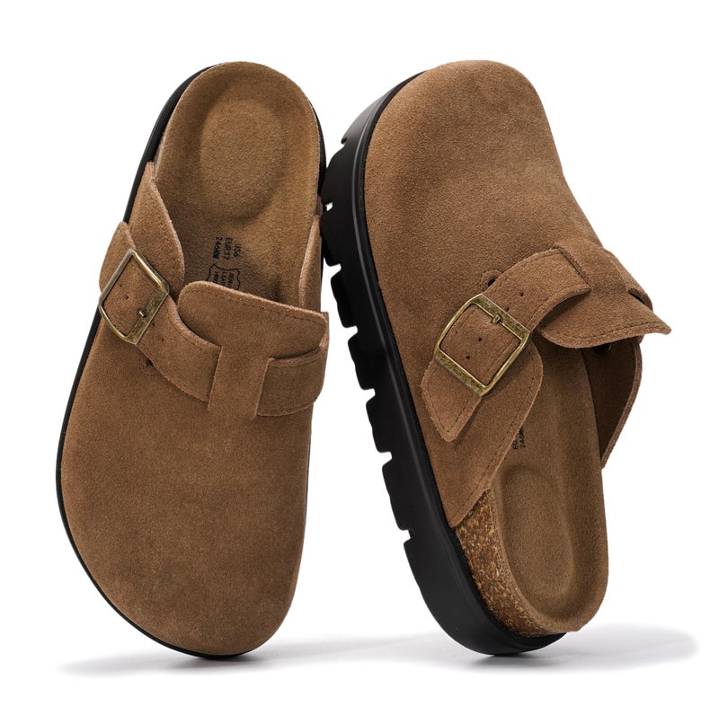 Project Cloud 100% Genuine Leather Platform Clogs for Women Footwear - Memory Foam Arch Support Cork Footbed Casual Shoes & Mules for Women 2026 (BentonChunky, CACAOSUEDE,7) - Image 1