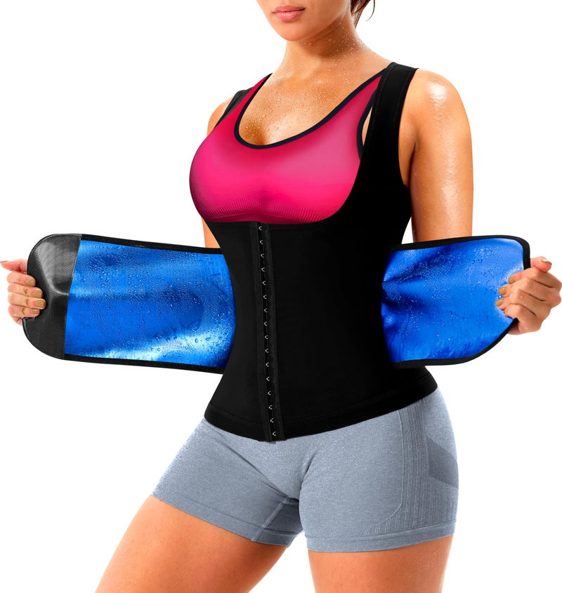 QZSH Sauna Suit for Women Slimming Shirt Sweat Vest Heat Trapping Tank Top Workout Body Shaperwear,Adjustable waist,Double Non-slip Silicone(BH20025-01-L) - Image 1
