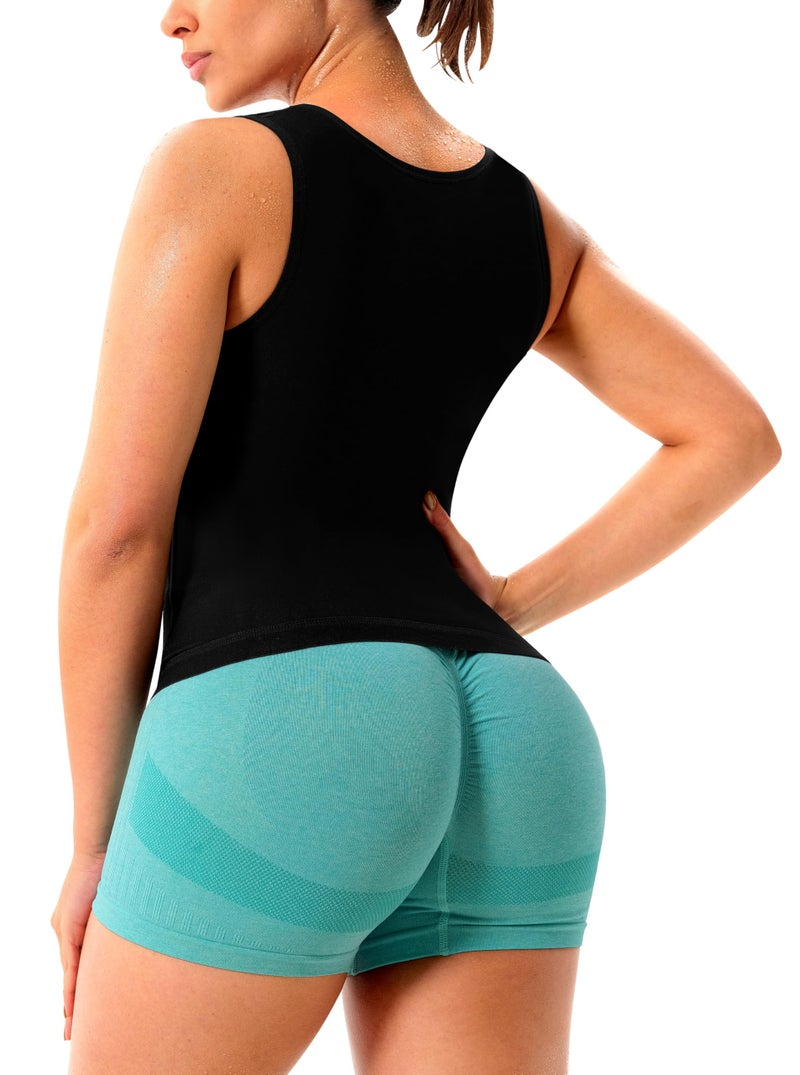 QZSH Sauna Suit for Women Slimming Shirt Sweat Vest Heat Trapping Tank Top Workout Body Shaperwear,Adjustable waist,Double Non-slip Silicone(BH20025-01-L) - Image 2
