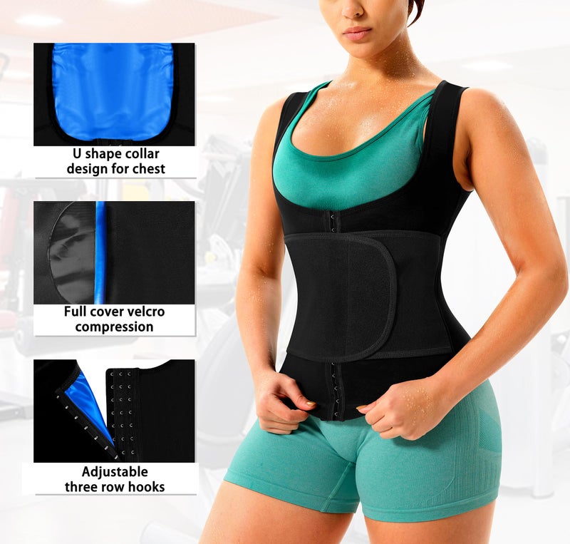 QZSH Sauna Suit for Women Slimming Shirt Sweat Vest Heat Trapping Tank Top Workout Body Shaperwear,Adjustable waist,Double Non-slip Silicone(BH20025-01-L) - Image 4