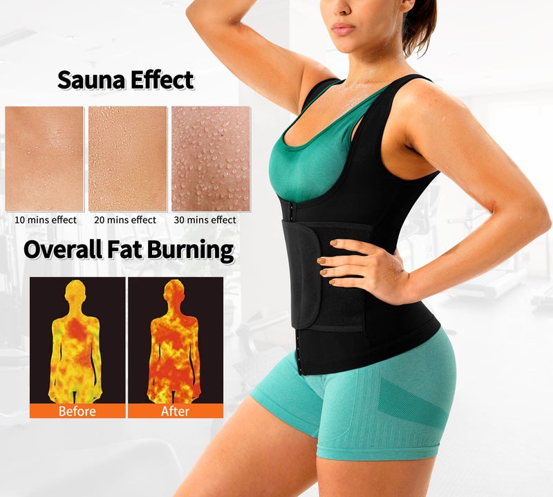 QZSH Sauna Suit for Women Slimming Shirt Sweat Vest Heat Trapping Tank Top Workout Body Shaperwear,Adjustable waist,Double Non-slip Silicone(BH20025-01-L) - Image 3