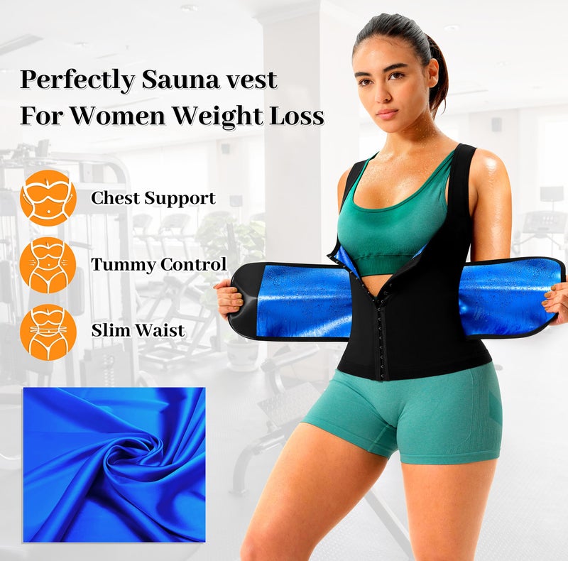 QZSH Sauna Suit for Women Slimming Shirt Sweat Vest Heat Trapping Tank Top Workout Body Shaperwear,Adjustable waist,Double Non-slip Silicone(BH20025-01-L) - Image 5