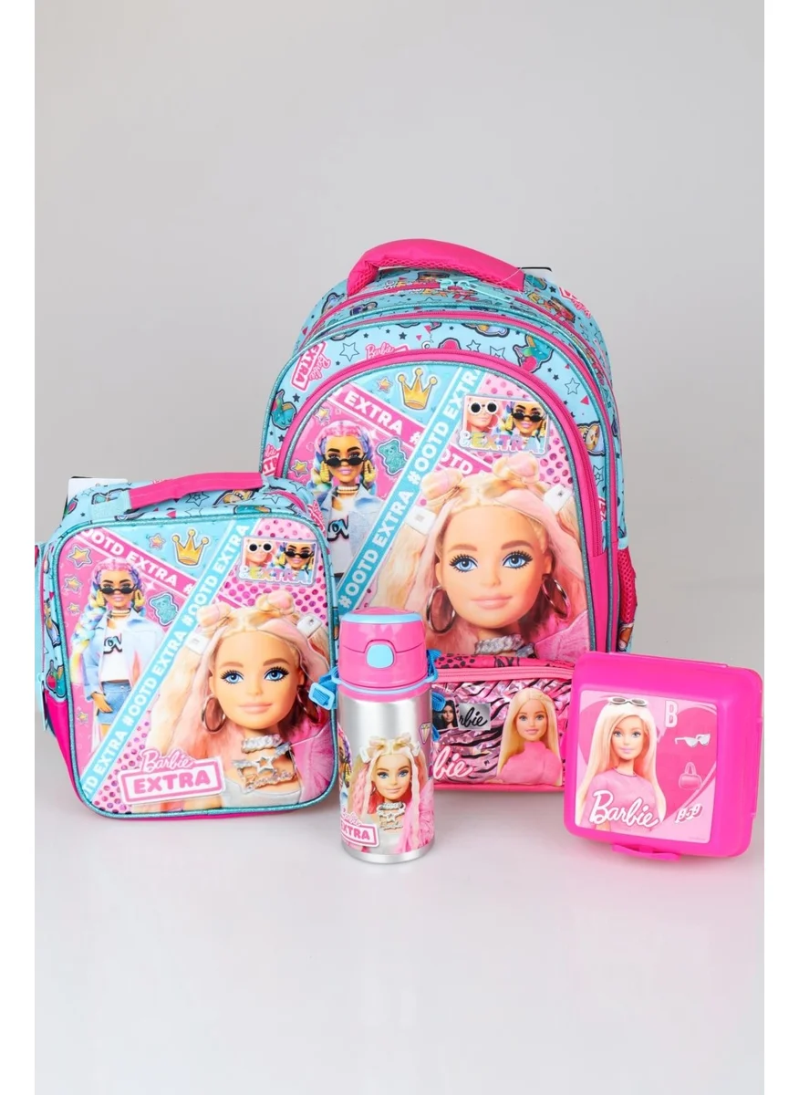 باربي Decomus Licensed "Pink Blue Princess Collection" School Set with 3 Compartments, Pen and Lunchbox, Water Bottle, Lunch Box, Toothbrush Box