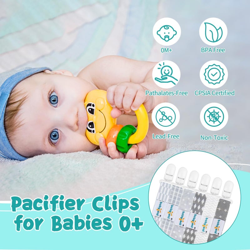 Babygoal Neutral Grey Pacifier Clips, 6 Pack Binky Paci Holder Clip and Leash for Babies Boys and Girls Fits for Most Pacifier, Binkie Styles & Baby Teethers & Toys and Gift 6PS09 - Image 2
