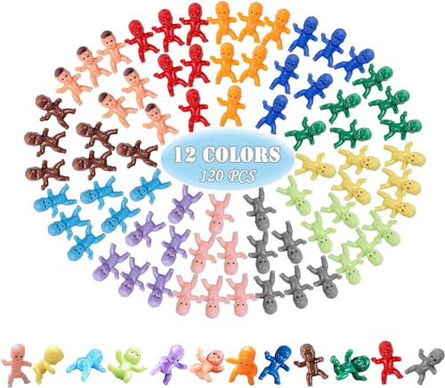 ZYFLSQ 120 Mini Plastic Babies 12 Colors Tiny Figurines 1 Inch Mardi Gras King Cake Bulk Fun for King Cake Ice Cubes Baby Shower Game - Image 1