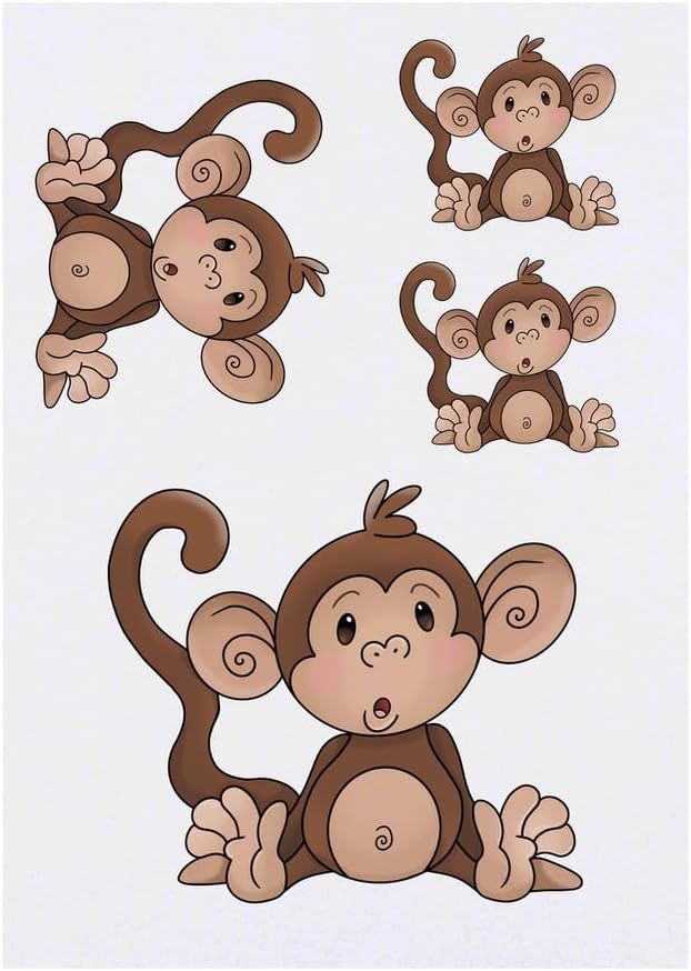 4 x Sitting Baby Monkey Temporary Tattoos Water Resistant SkinSafe NonToxic Transfers Mixed Sizes TO00074960