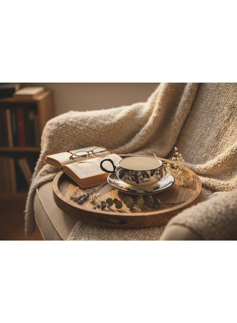 AKDC Elegant White Ceramic Cup & Saucer Set with Artistic Black Butterfly Design, Decorative Drinkware 200ml - Image 4