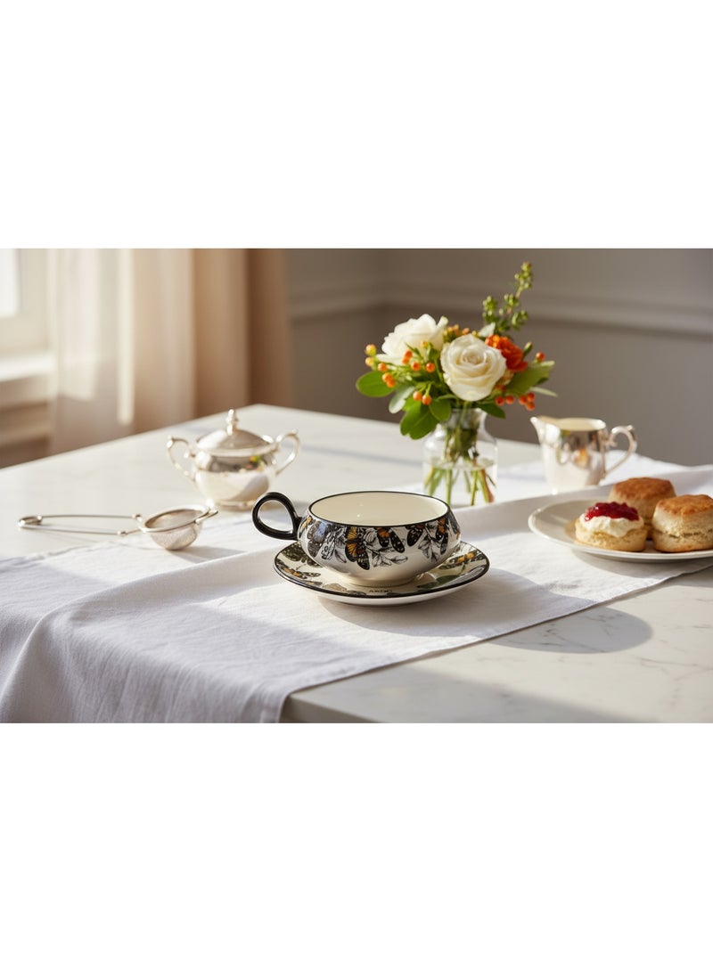 AKDC Elegant White Ceramic Cup & Saucer Set with Artistic Black Butterfly Design, Decorative Drinkware 200ml - Image 5