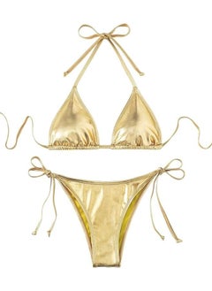 Generic Women's Metallic Triangle Bikini Top Halter Tie Side Swimsuit Set 2 Piece Bathing Suits NO: 34  - Image 1