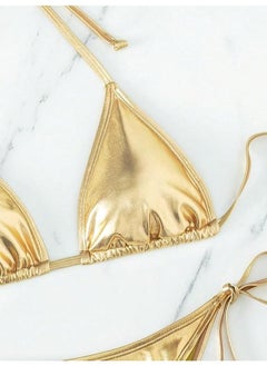 Generic Women's Metallic Triangle Bikini Top Halter Tie Side Swimsuit Set 2 Piece Bathing Suits NO: 34  - Image 3