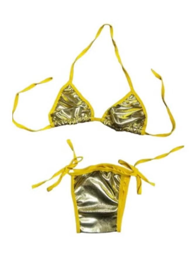 Women's Metallic Triangle Bikini Top Halter Tie Side Swimsuit Set 2 Piece Bathing Suits NO: 34  - Image 1
