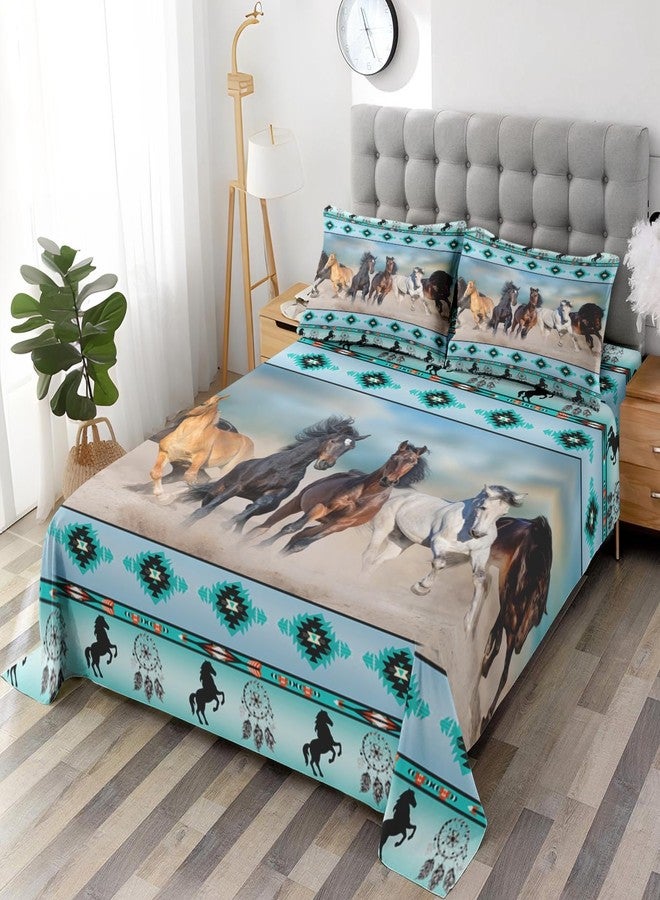 WeCozy King Size Bed Sheet Sets with Pillowcases, Horses Desert Animal 4 Pcs Soft Microfiber Bedding for Kids and Adults, Tribal Farm Sunset Run Flat, Fitted Sheet for Bedroom Bed Decor - Image 4