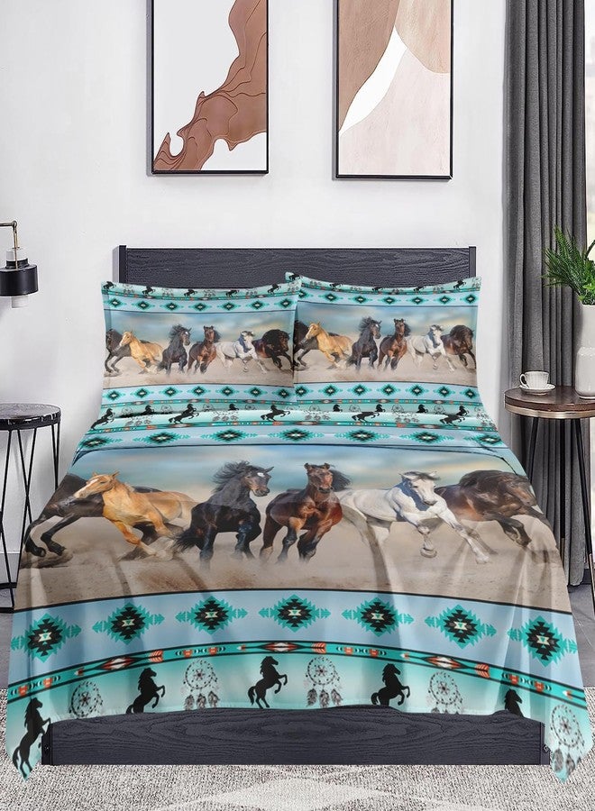 WeCozy King Size Bed Sheet Sets with Pillowcases, Horses Desert Animal 4 Pcs Soft Microfiber Bedding for Kids and Adults, Tribal Farm Sunset Run Flat, Fitted Sheet for Bedroom Bed Decor - Image 2