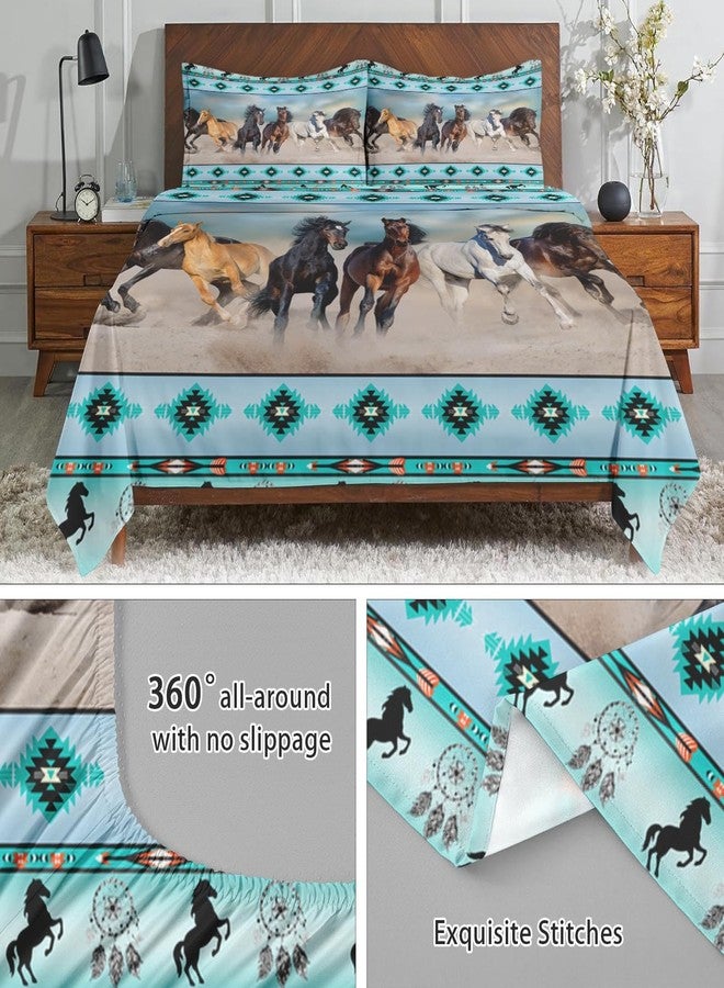 WeCozy King Size Bed Sheet Sets with Pillowcases, Horses Desert Animal 4 Pcs Soft Microfiber Bedding for Kids and Adults, Tribal Farm Sunset Run Flat, Fitted Sheet for Bedroom Bed Decor - Image 5