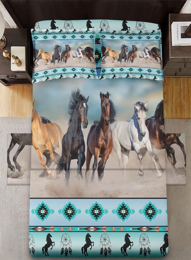 WeCozy King Size Bed Sheet Sets with Pillowcases, Horses Desert Animal 4 Pcs Soft Microfiber Bedding for Kids and Adults, Tribal Farm Sunset Run Flat, Fitted Sheet for Bedroom Bed Decor - Image 3