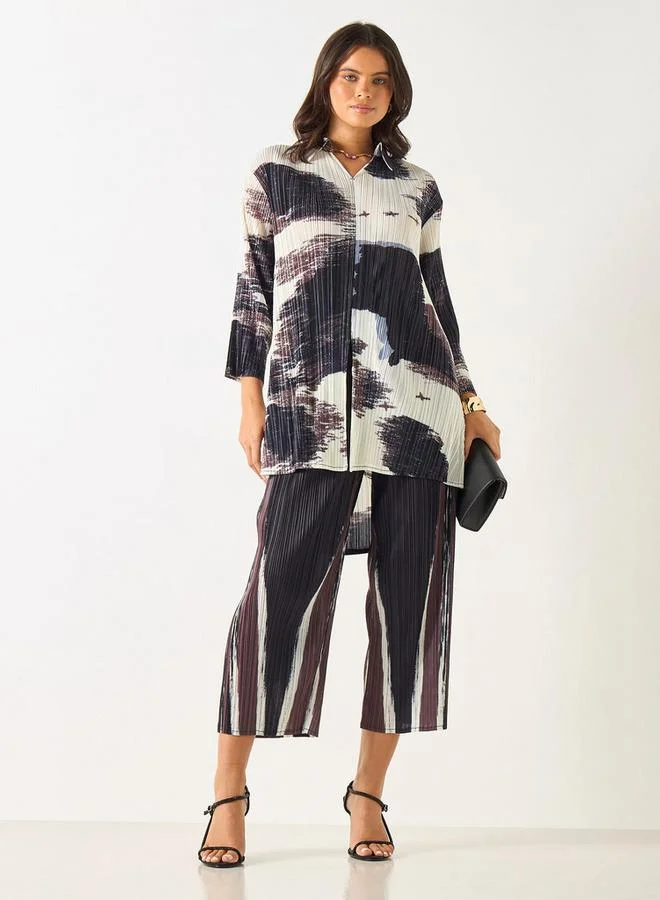 2Xtremz 2Xtremz Printed High-Low Top with Collar and 3/4 Sleeves