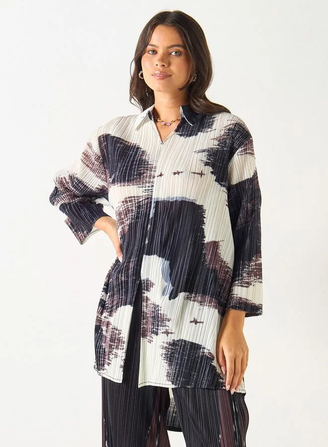 2Xtremz 2Xtremz Printed High-Low Top with Collar and 3/4 Sleeves