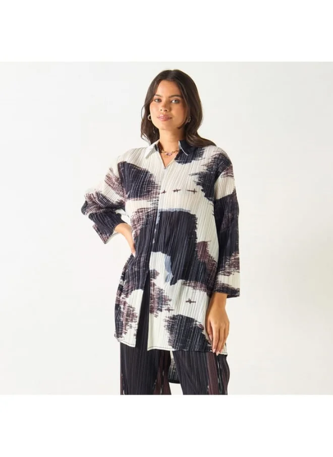 2Xtremz 2Xtremz Printed High-Low Top with Collar and 3/4 Sleeves