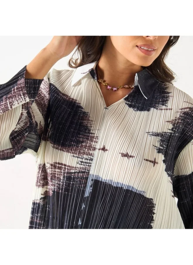 2Xtremz 2Xtremz Printed High-Low Top with Collar and 3/4 Sleeves