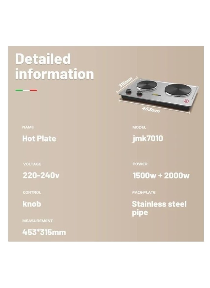 JAMAKY Italy - Electric Flat Cooker with Italian technology, 2 Eyes, 1500+2000 Watt, Silver, JMK7010 - Image 1