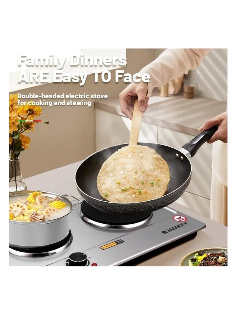 JAMAKY Italy - Electric Flat Cooker with Italian technology, 2 Eyes, 1500+2000 Watt, Silver, JMK7010 - Image 1