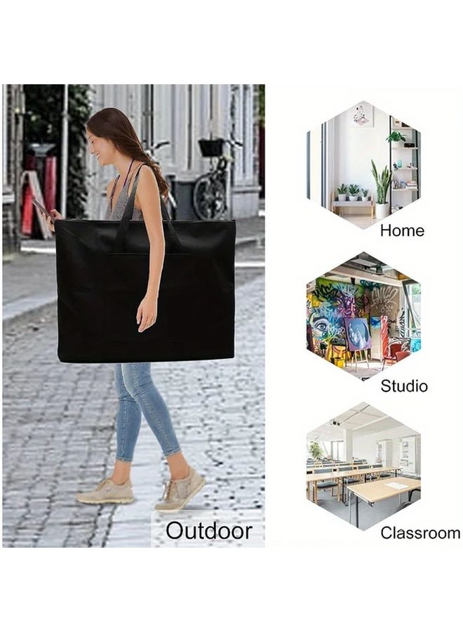 Large Capacity Black Art Portfolio Bag With Pockets Durable Tote For Storage Supplies - Image 4