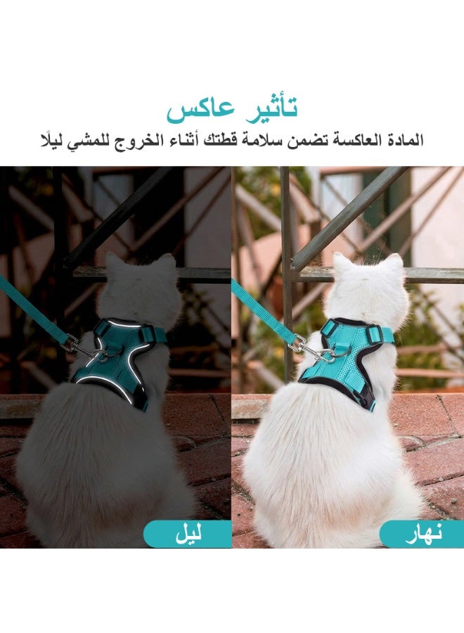 لابيت حزام قطط مع مقود بطول 1.5 متر للمشي، مقاوم للهروب، سترة قطط قابلة للتعديل سهلة التحكم، قماش شبكي ناعم وقابل للتنفس مع شرائط عاكسة للقطط (أخضر) - Image 3