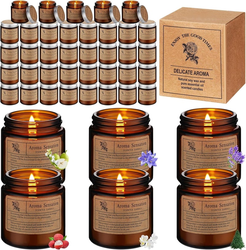 Landhoow Landhoow 60 Pcs Candles Bulk for Home Scented Soy Aromatherapy Candle Gifts for Women Men 6 Style Lasting 24h English and Pear Freesia, Bluebell, Lavender, Lychee White Tea White Tea Orchid and Forest 