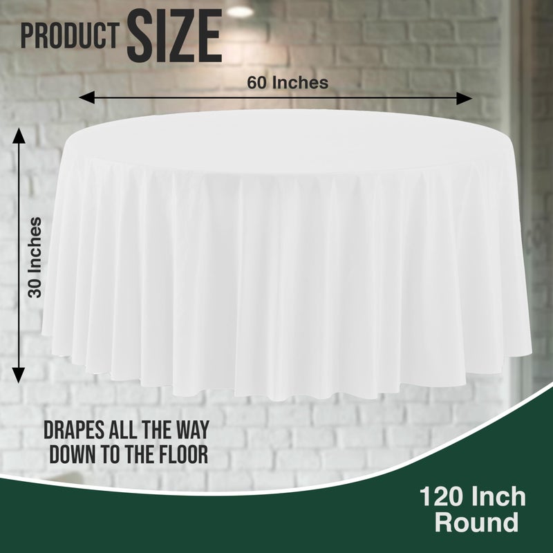 Party Solids Pack Of 12, White Plastic Table Cloth - 120 Inch Round Disposable Tablecloth for Parties - Round Tablecloth - Disposable Table Cloths for Parties - Image 2