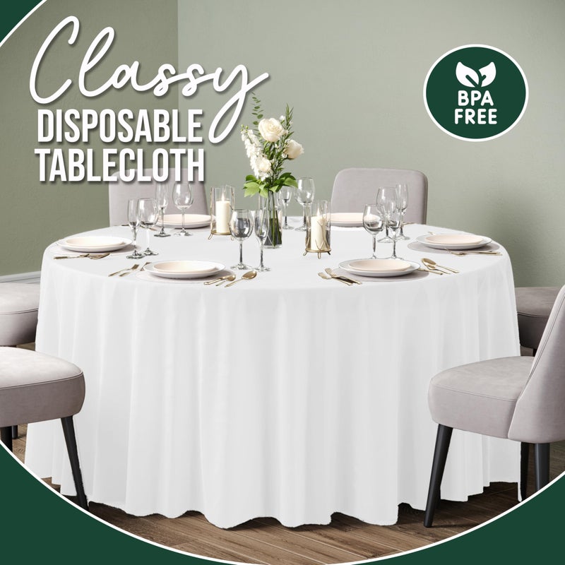 Party Solids Pack Of 12, White Plastic Table Cloth - 120 Inch Round Disposable Tablecloth for Parties - Round Tablecloth - Disposable Table Cloths for Parties - Image 3