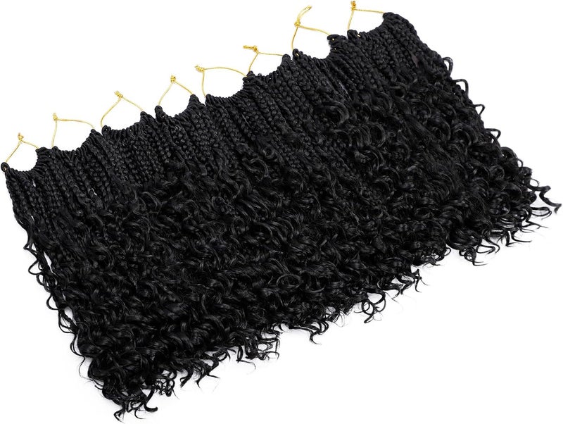 Eerya Goddess Box Braids Crochet Hair 12 Inch 1 Pack Pre-looped Bohemian Crochet Boho Box Braids With Curly Ends 3X Crochet Braids Hair for Women Synthetic Braiding Hair (12 inch, #1B) - Image 5