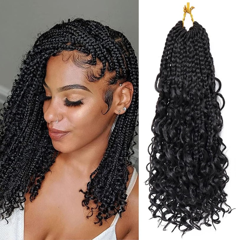 Eerya Goddess Box Braids Crochet Hair 12 Inch 1 Pack Pre-looped Bohemian Crochet Boho Box Braids With Curly Ends 3X Crochet Braids Hair for Women Synthetic Braiding Hair (12 inch, #1B) - Image 1