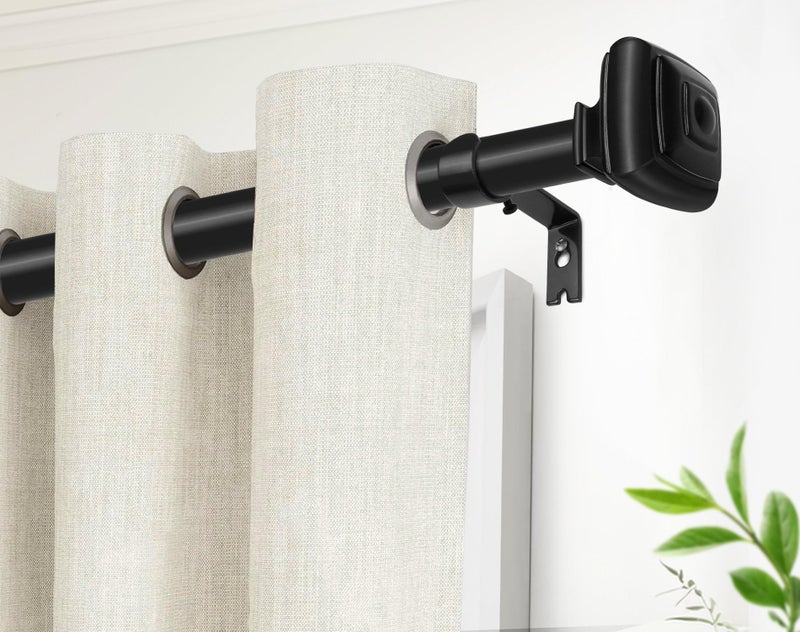 USFOOK Adjustable Curtains Rods for Windows 48 to 84 Inch, USFOOK 7/8 Inch Splicing Single Curtain Pole Set, Decorative Drapery Rods 32 to 86 Inch for Home, Black Square Finials - Image 3