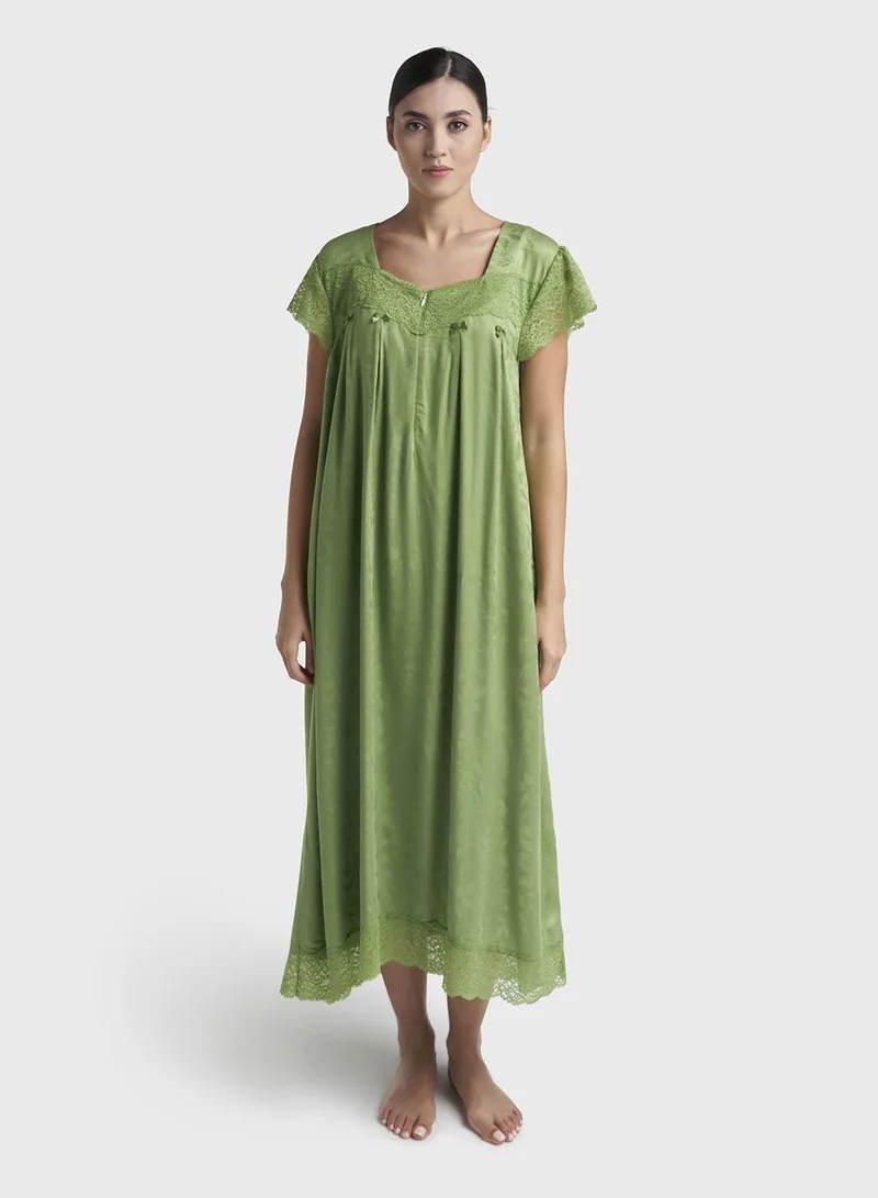 كشخة Green Jacquard Self-Print Rayon Mini Nightwear Dress (CNH506)