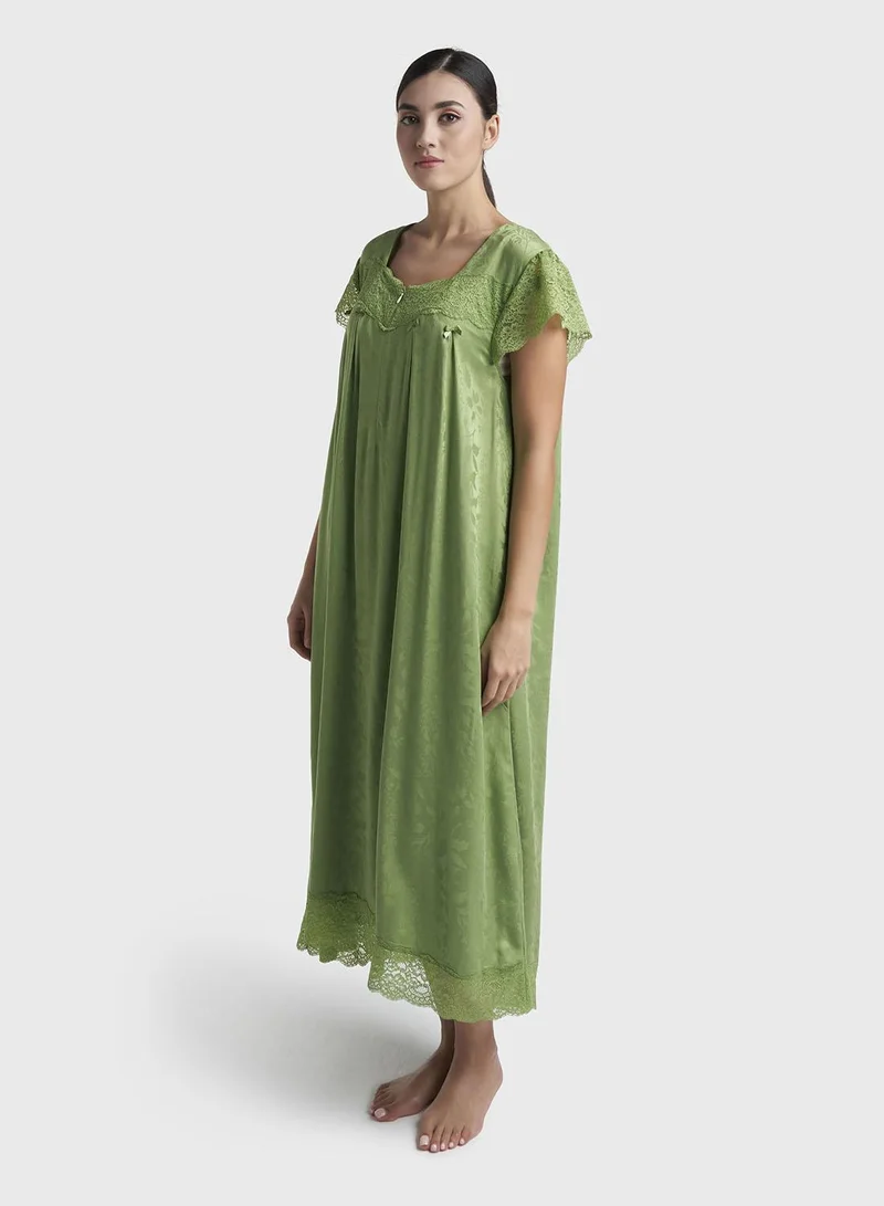 Kashkha  Green Jacquard Self-Print Rayon Mini Nightwear Dress (CNH506) for Women | Best Price UAE