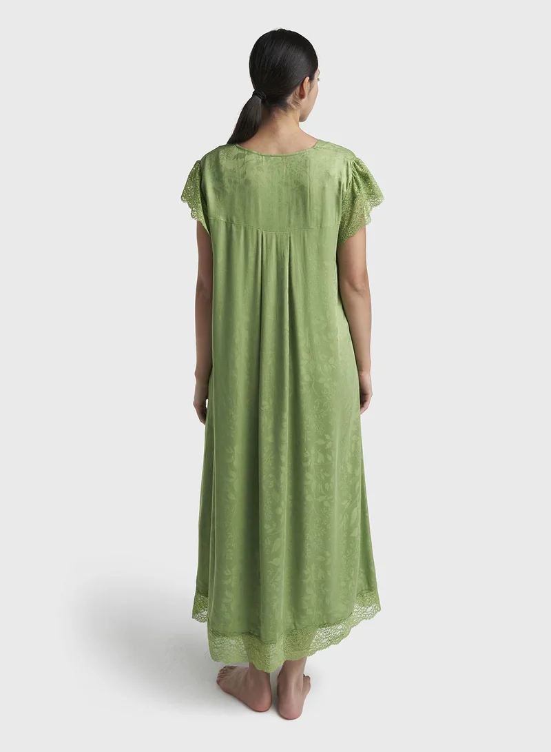 Kashkha  Green Jacquard Self-Print Rayon Mini Nightwear Dress (CNH506) for Women | Best Price UAE