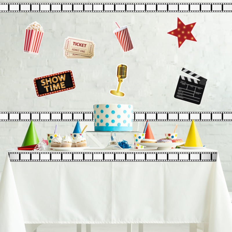 Tallew 12 Pcs Movie Night Party Decorations Set Includes 11 Pcs Red Carpet Cutouts Theater Photo Booth Cards Cinema Centerpiece Sign, 1 Pack Filmstrip Party Tape Movie Theme Props Film Border Roll - Image 5