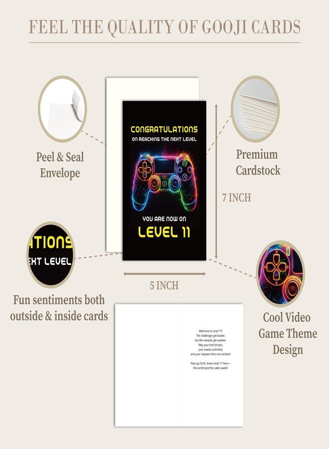 Gooji 5x7 Gamer Birthday Card for Boys and Girls - Level-Up Design for Ages 8, 9, 10, 11, 12, 13 - Perfect Gaming Party Greeting Card (11Y) - Image 3