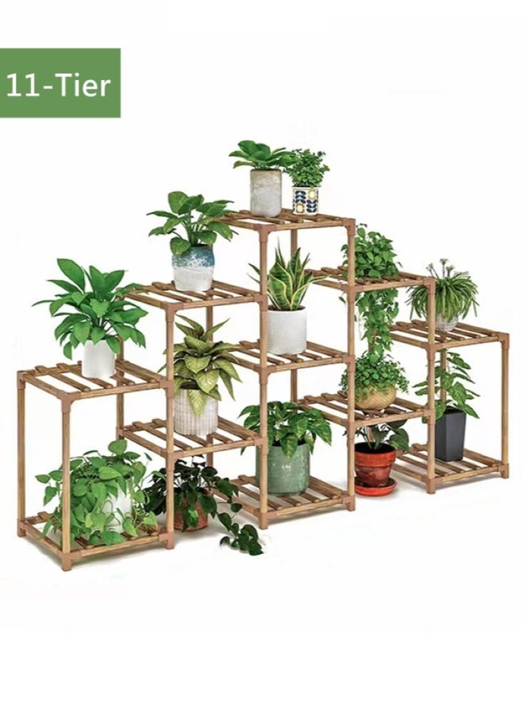 كوتيس حامل عرض نباتات وزهور مكون من 11 طبقة، حامل نباتات وزهور خشبي بني 141x29.5x81.5 سم  - Image 1