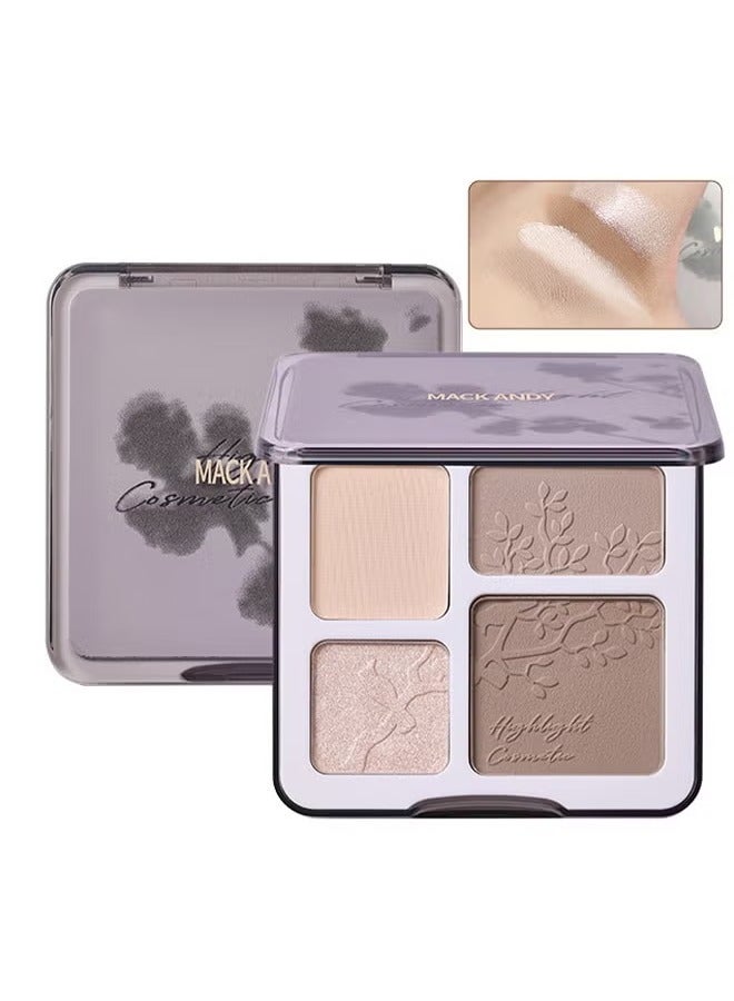 MACK ANDY Face Highlighter Contour Shading Palette, Sculpting Long-lasting Shimmer Pressed Powder Smooth Matte Finish Makeup for Warm Fair Toned Skin with Mirror #02 - Image 1