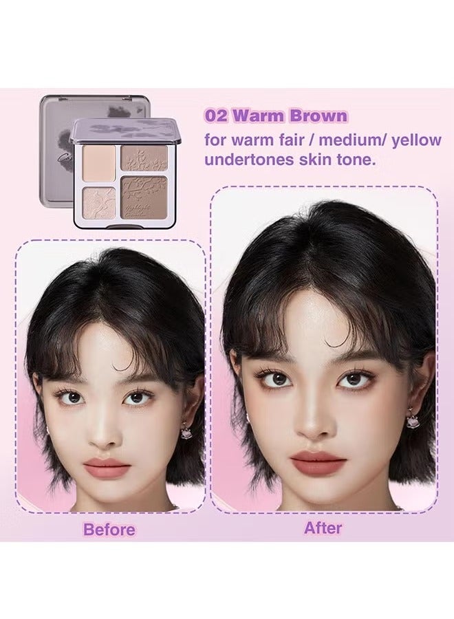 MACK ANDY Face Highlighter Contour Shading Palette, Sculpting Long-lasting Shimmer Pressed Powder Smooth Matte Finish Makeup for Warm Fair Toned Skin with Mirror #02 - Image 2