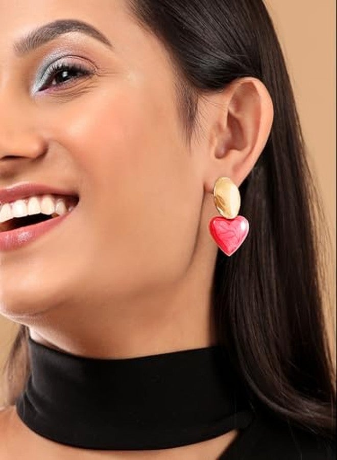 Rubans Gold-Tone & Peach Marbled Heart-Shaped Statement Drop Earrings for Women & Girls - Trendy & Stylish - Image 3
