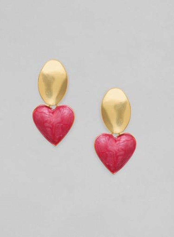 Rubans Gold-Tone & Peach Marbled Heart-Shaped Statement Drop Earrings for Women & Girls - Trendy & Stylish - Image 5