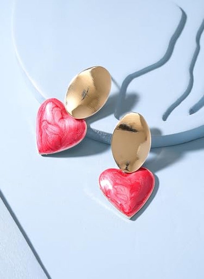 Rubans Gold-Tone & Peach Marbled Heart-Shaped Statement Drop Earrings for Women & Girls - Trendy & Stylish - Image 4