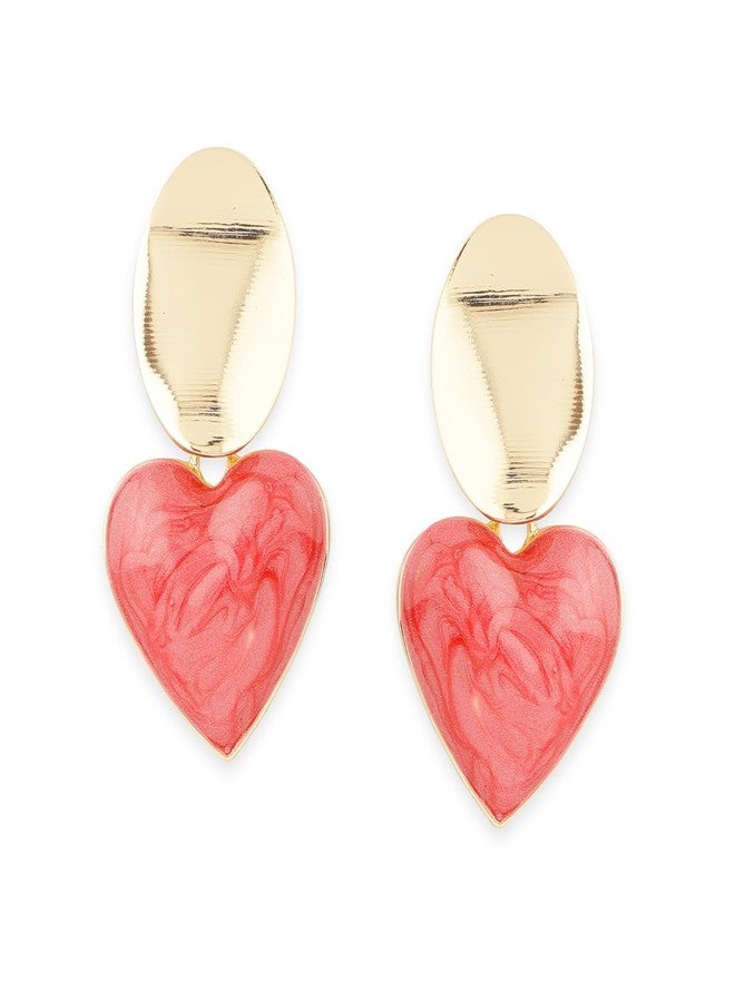 Rubans Gold-Tone & Peach Marbled Heart-Shaped Statement Drop Earrings for Women & Girls - Trendy & Stylish - Image 2