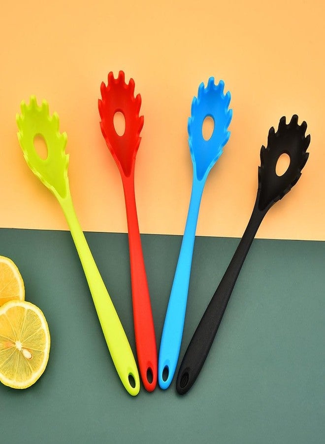 hobbyme 2 Pcs Durable Silicone Pasta Fork, Multi-purpose Household Pasta Scoop Strainer Spoon Tooth Design Long Handle Bottom Hollowing for Kitchen, Restaurant, Snack Bar(Black) - Image 2
