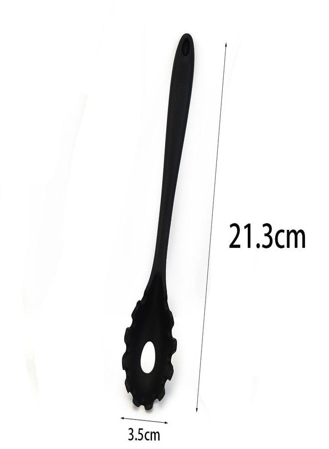 hobbyme 2 Pcs Durable Silicone Pasta Fork, Multi-purpose Household Pasta Scoop Strainer Spoon Tooth Design Long Handle Bottom Hollowing for Kitchen, Restaurant, Snack Bar(Black) - Image 5