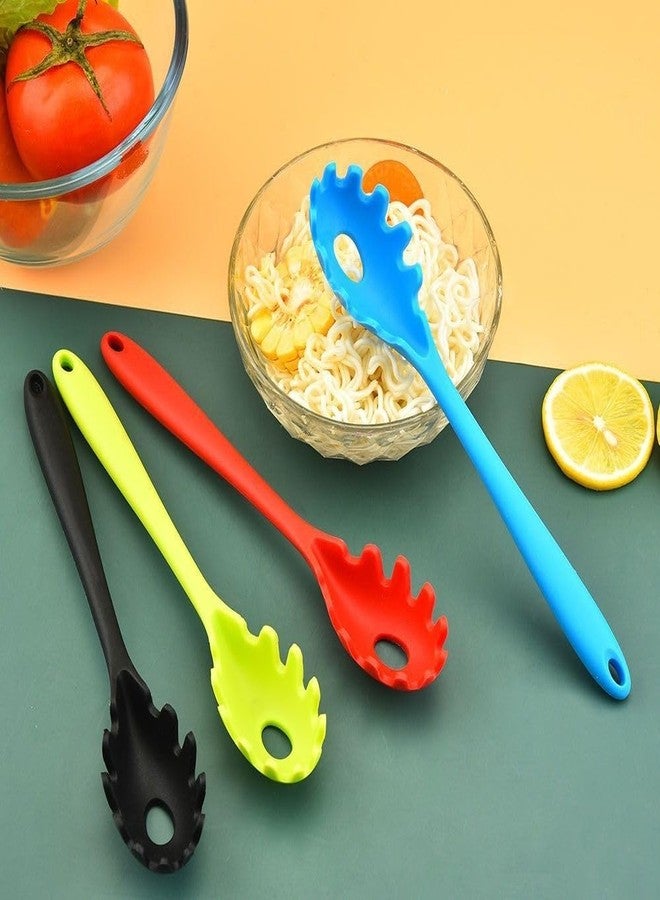 hobbyme 2 Pcs Durable Silicone Pasta Fork, Multi-purpose Household Pasta Scoop Strainer Spoon Tooth Design Long Handle Bottom Hollowing for Kitchen, Restaurant, Snack Bar(Black) - Image 3